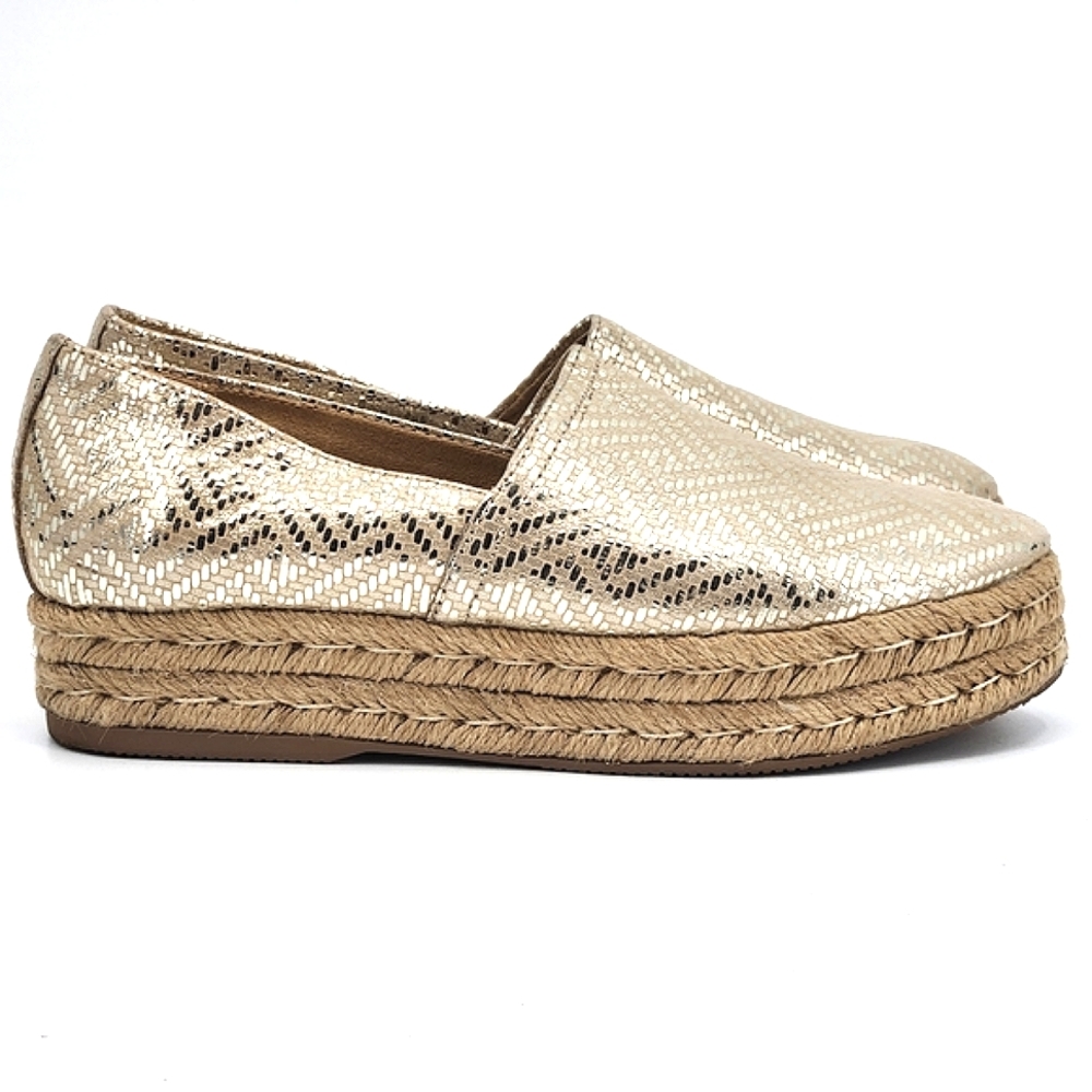 Naturalizer Thea 3 Espadrille Platform Slip-On Shoes Gold Metallic Womens Size 8
